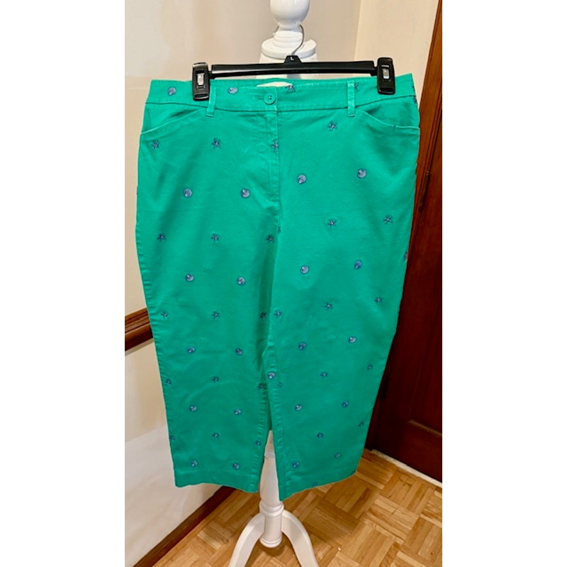 Talbots Embroidered Ankle Pants – Size 8 – Coastal Shell & Starfish Print