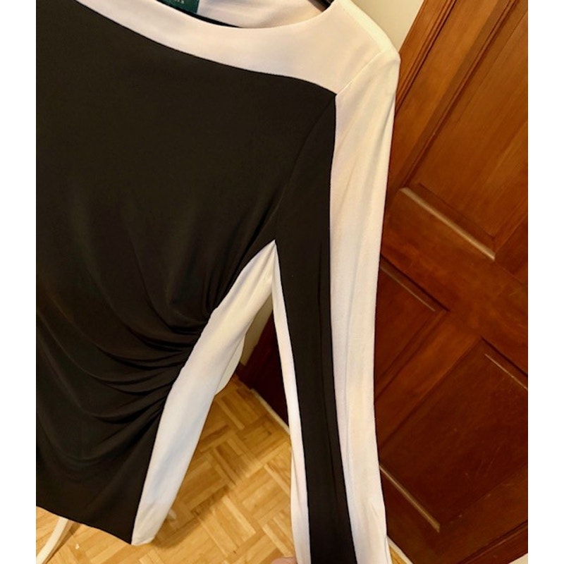 Lauren Ralph Lauren Black White Colorblock Sheath Dress Size 8 Ruched Career Chic