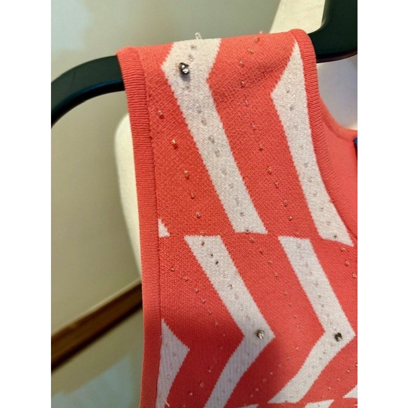 St Anthony Evening Coral Chevron Rhinestone Tank Top Sleeveless Knit
