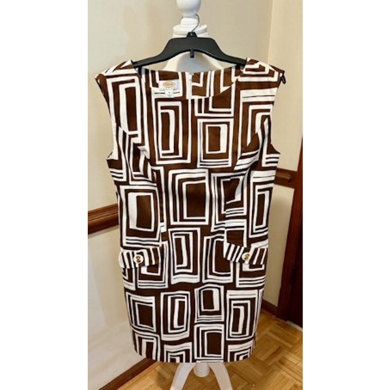 Talbots Brown Geometric Shift Dress Size 10 Retro Mod Print