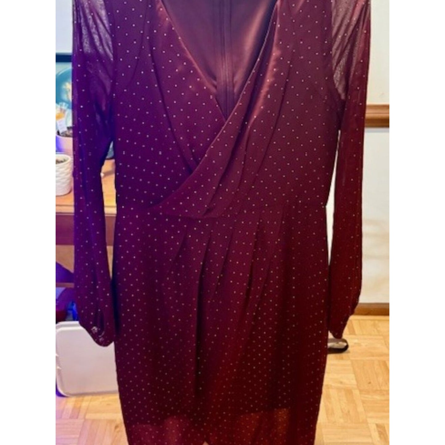 Cooper St Burgundy Sheer Polka Dot Dress Long Sleeve Wrap Style Size 8