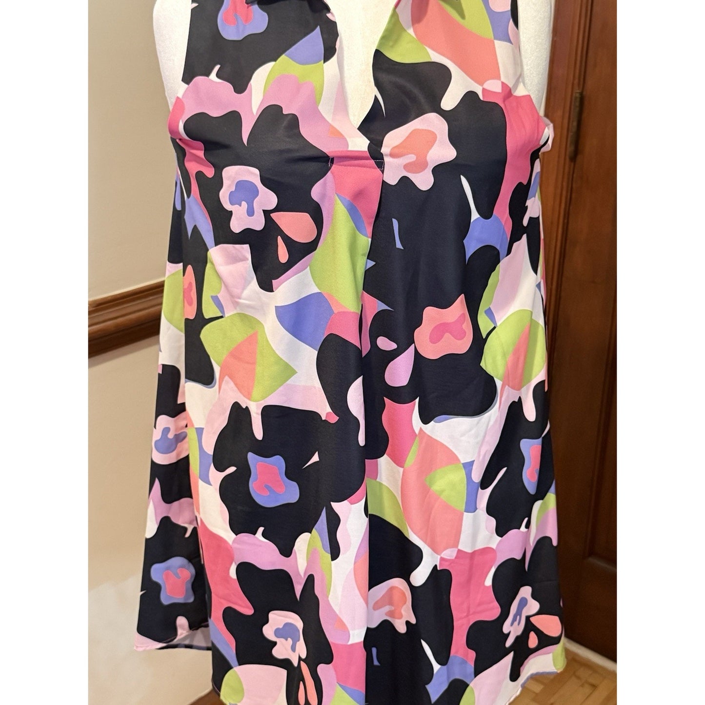 SSYS The Label Dress Large Sleeveless Collared Colorful Abstract Print Flowy