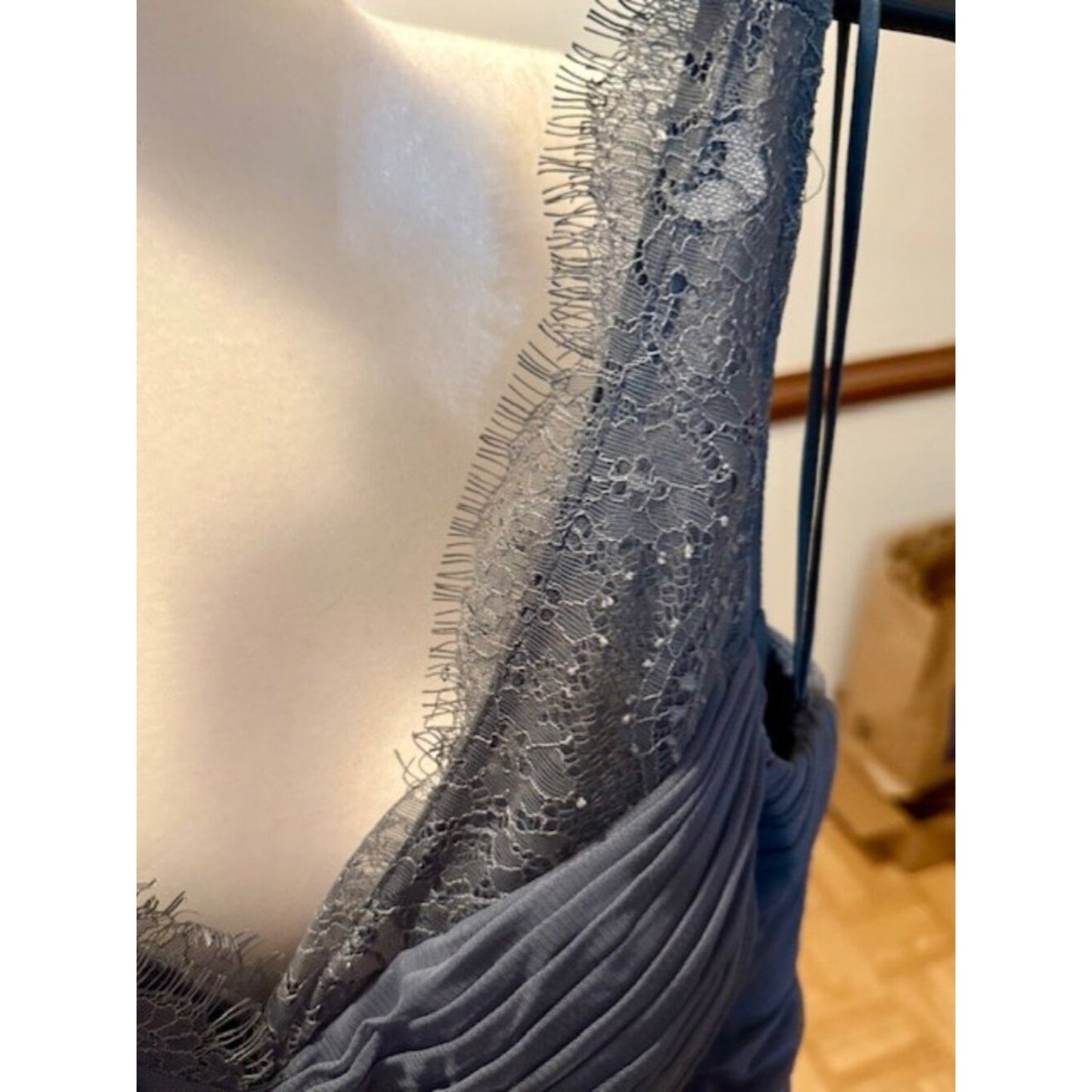 Hitherto Dusty Blue Chiffon Lace Bridesmaid Dress Maxi Size 6