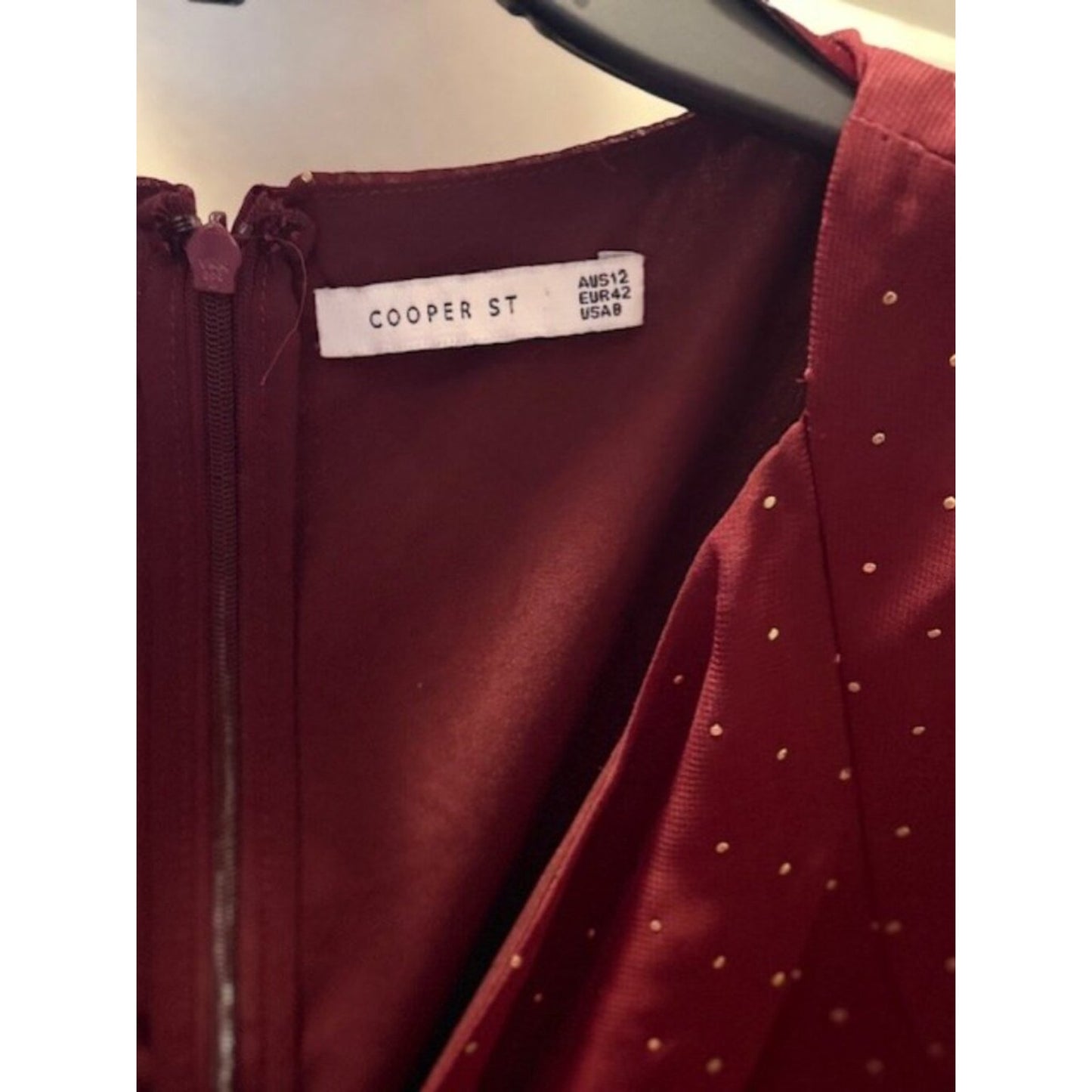 Cooper St Burgundy Sheer Polka Dot Dress Long Sleeve Wrap Style Size 8