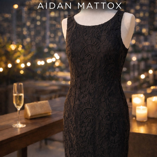 Aidan Mattox Black Jacquard Cocktail Dress Size 6 Sleeveless Little Black Dress Elegant