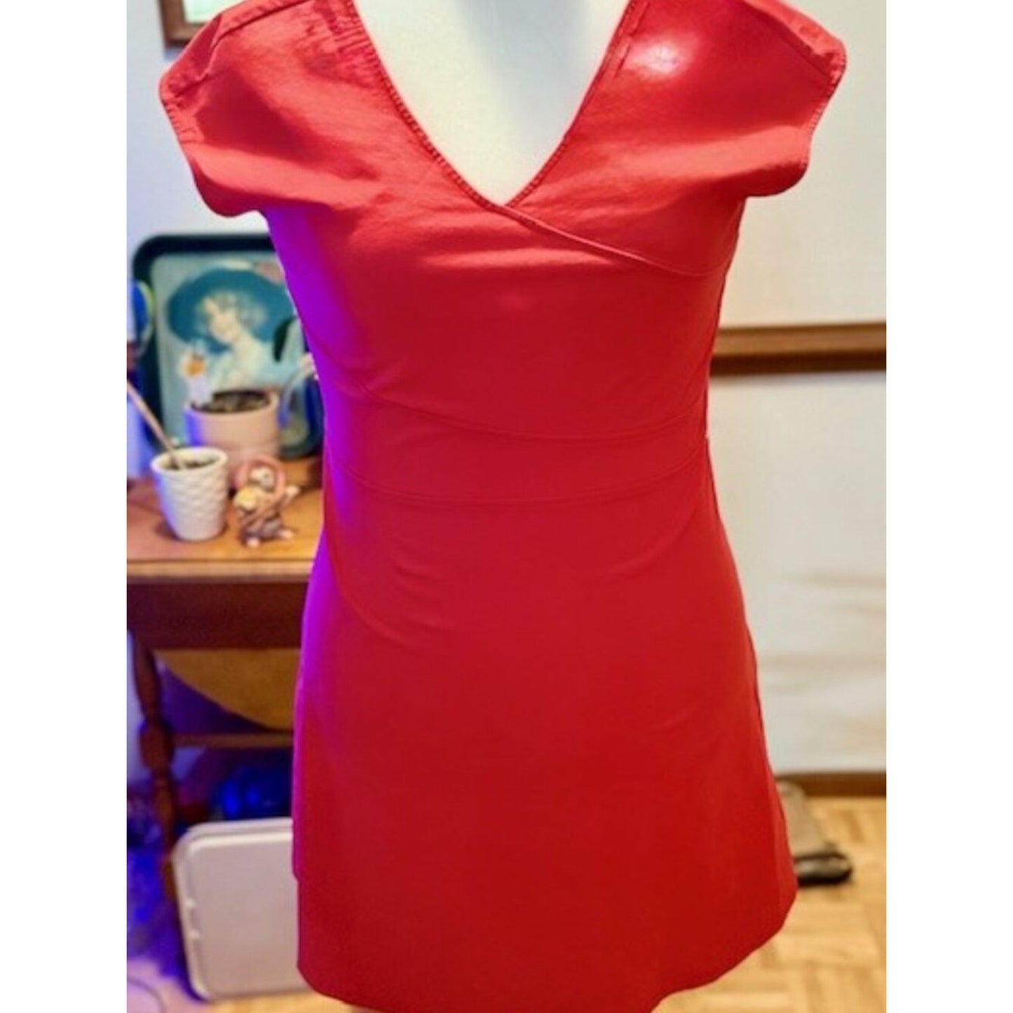 Armani Exchange Red Fit & Flare Dress V-Neck Cap Sleeve Mini XL