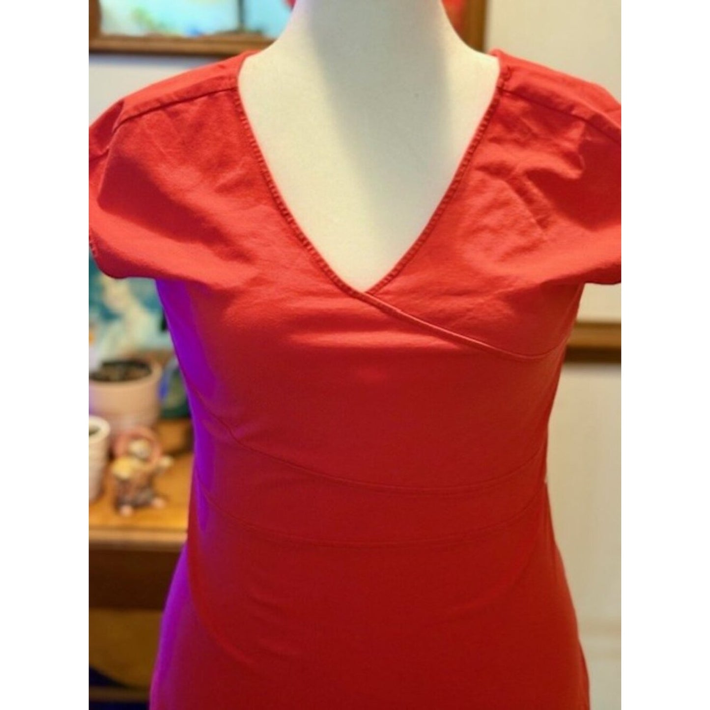Armani Exchange Red Fit & Flare Dress V-Neck Cap Sleeve Mini XL