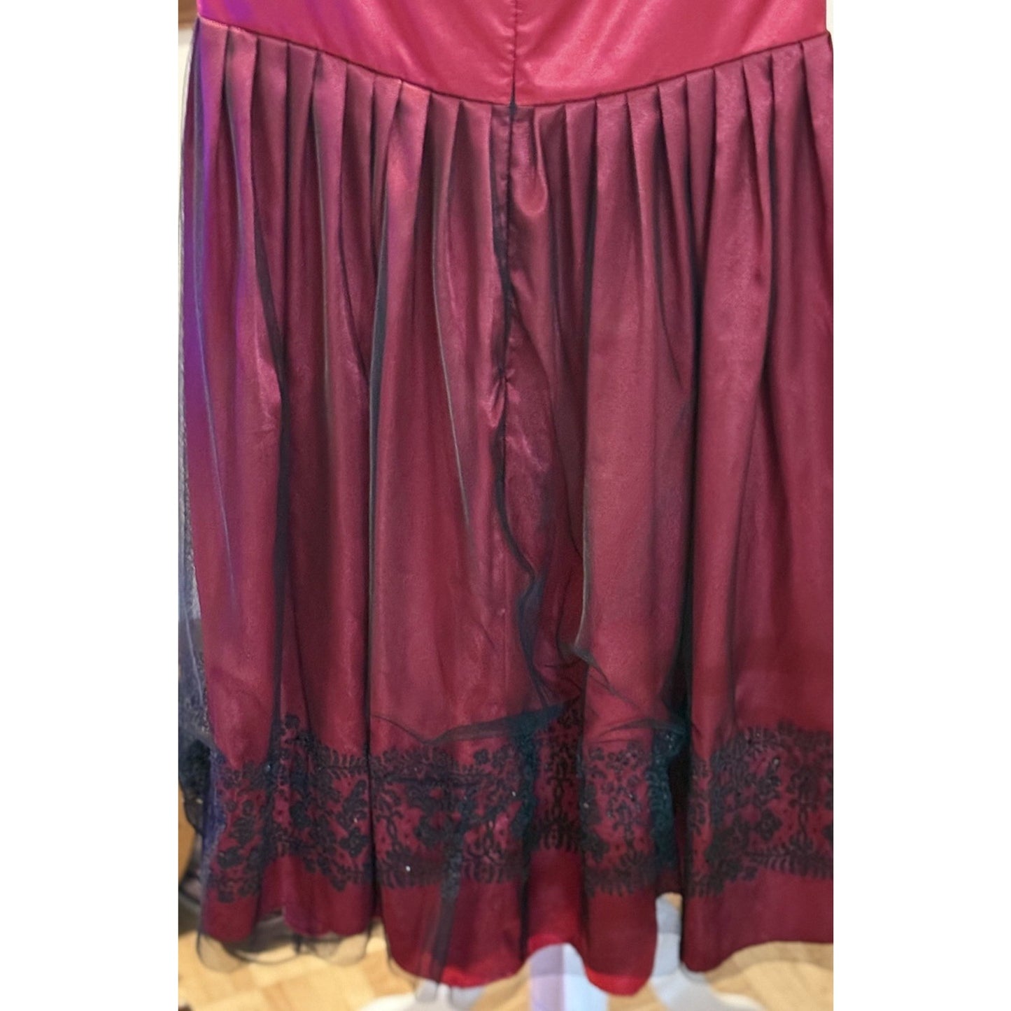 Morgan & Co Red Satin Lace Hem Dress Juniors 13/14 Pleated Cocktail Party