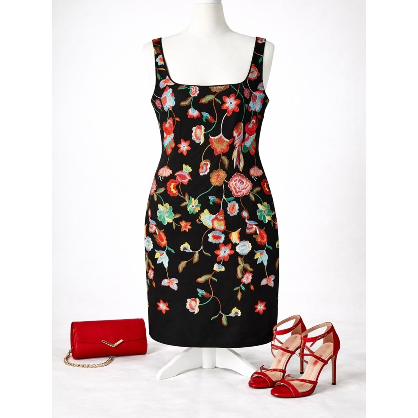 Nicole Miller New York Dress 4 Black Floral Embroidered Bodycon Midi Sleeveless