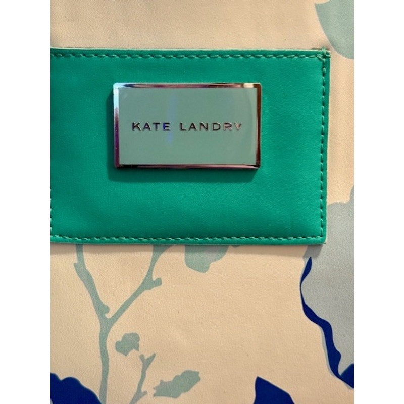 Kate Landry Floral Tote Bag Blue Green White Summer Beach Shoulder Bag