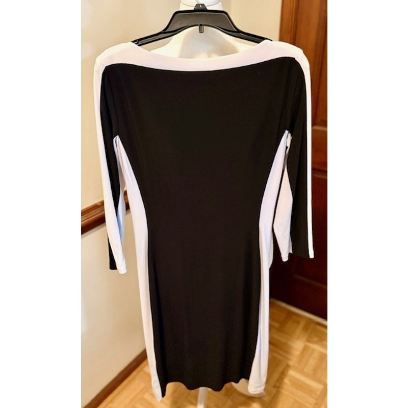 Lauren Ralph Lauren Black White Colorblock Sheath Dress Size 8 Ruched Career Chic