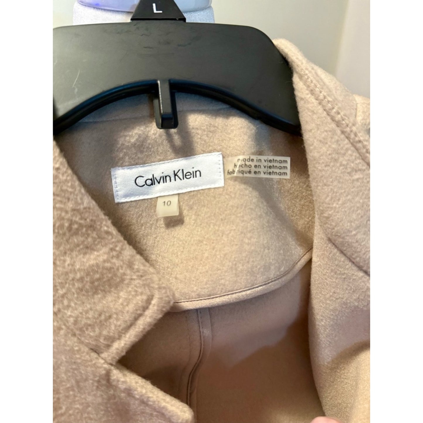 Calvin Klein Beige Longline Vest Sleeveless Coat Zip Pocket Size 10