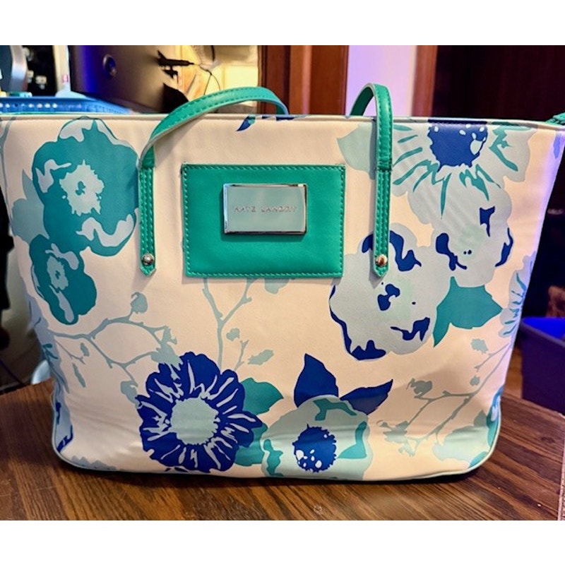 Kate Landry Floral Tote Bag Blue Green White Summer Beach Shoulder Bag