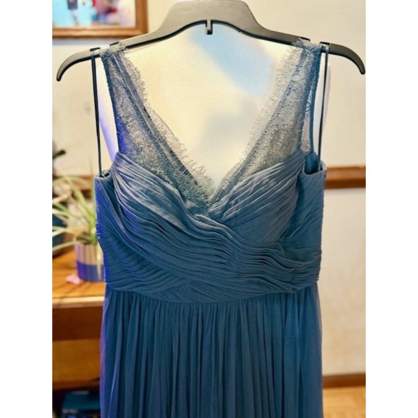 Hitherto Dusty Blue Chiffon Lace Bridesmaid Dress Maxi Size 6