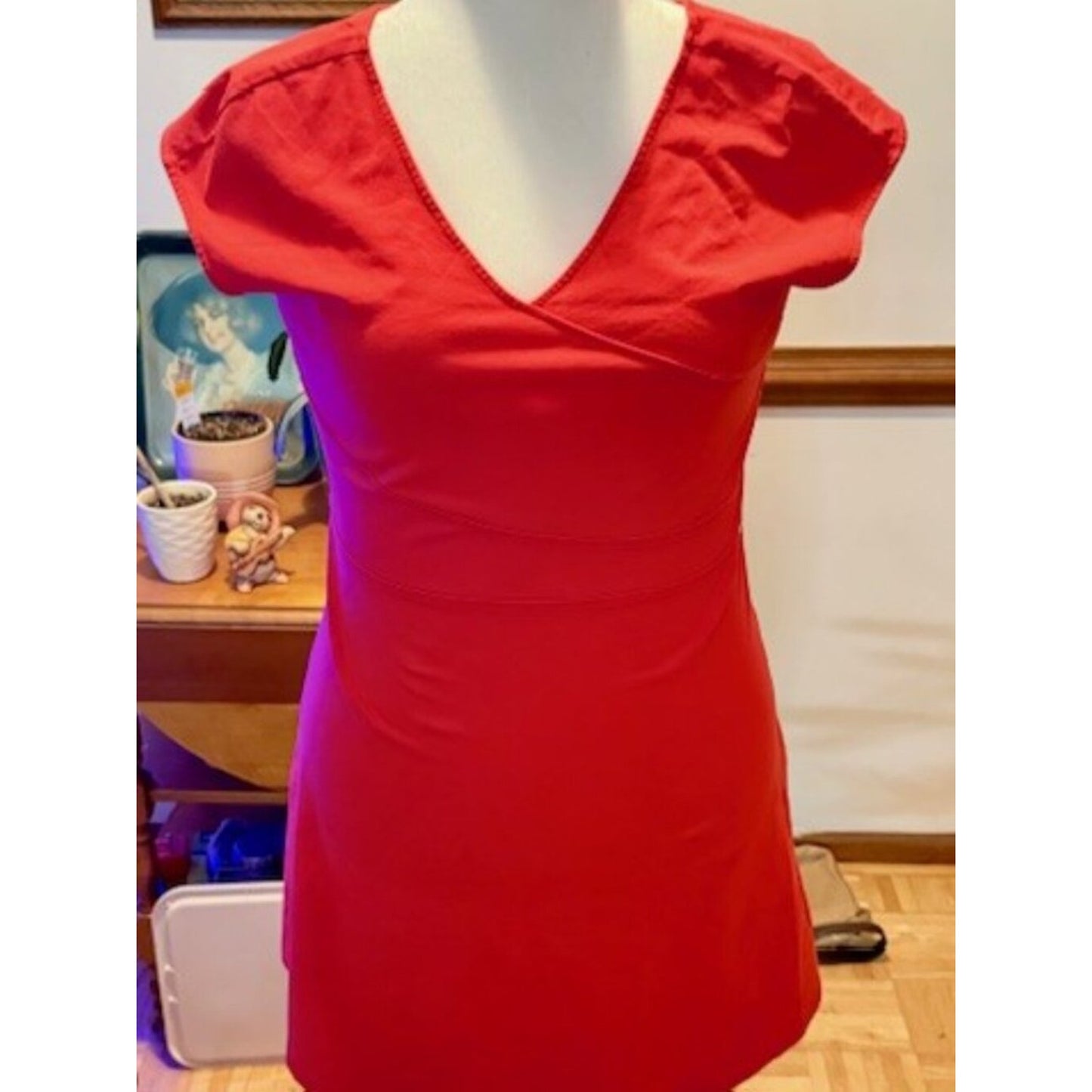 Armani Exchange Red Fit & Flare Dress V-Neck Cap Sleeve Mini XL