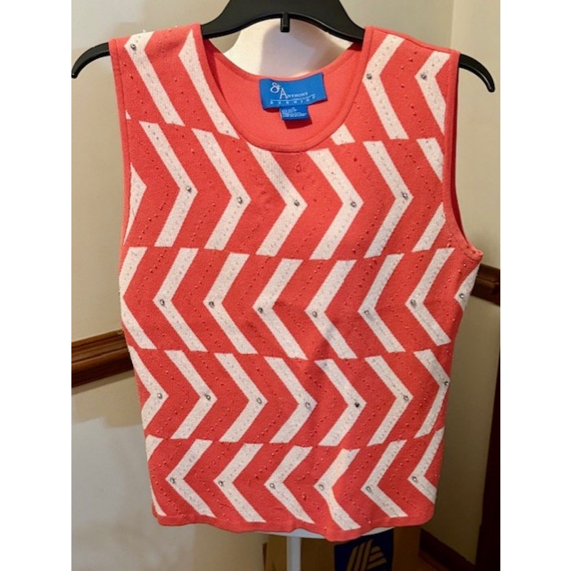 St Anthony Evening Coral Chevron Rhinestone Tank Top Sleeveless Knit