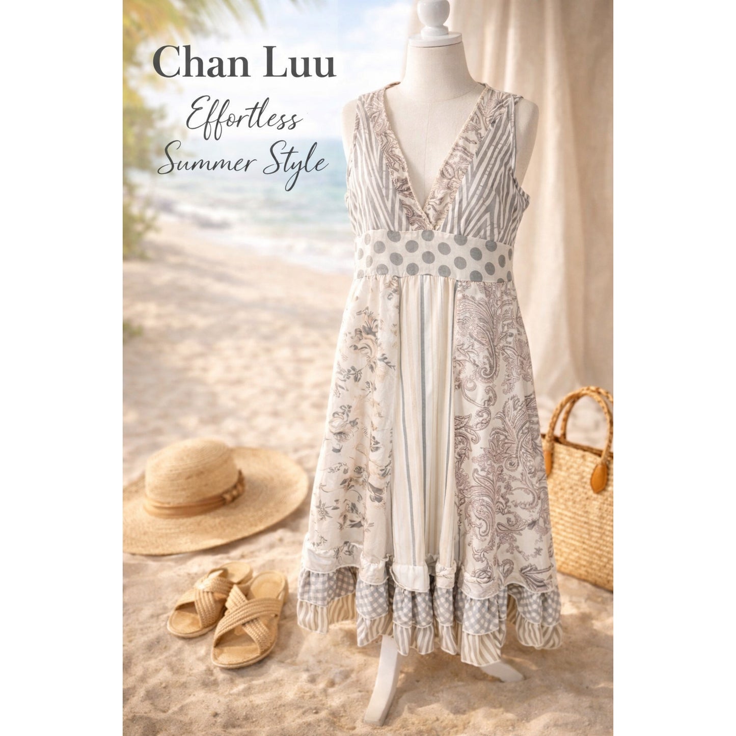 Chan Luu Patchwork Boho Dress S Handmade India Mixed Print Flowy Summer