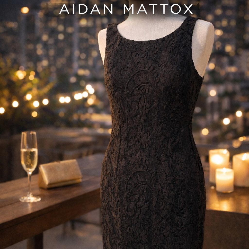 Aidan Mattox Black Jacquard Cocktail Dress Size 6 Sleeveless Little Black Dress Elegant