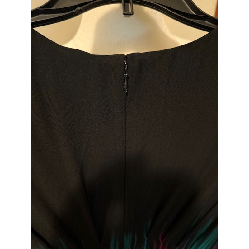 Tahari Arthur S Levine Dress Size 2 Black Ikat Print Sheath Work Office Chic