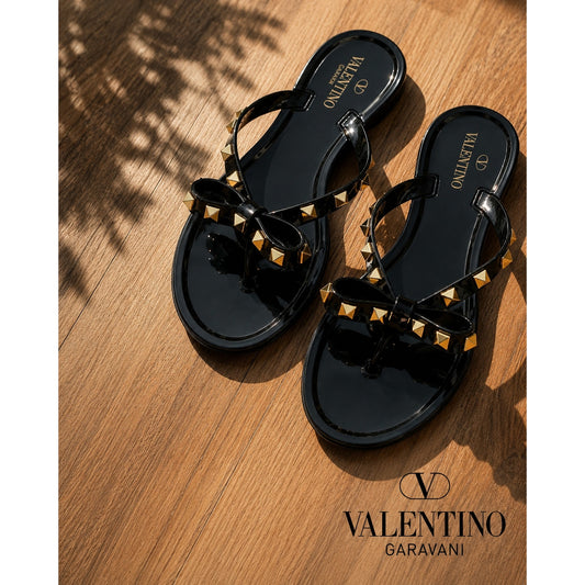 Valentino Garavani Rockstud Bow Jelly Thong Sandals Black Size: EU 40 / Approx. US Women's 9–9.5