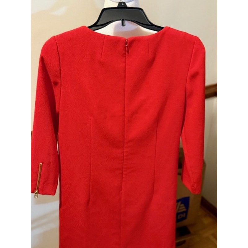 J.Crew Red Sheath Dress Gold Zipper Detail 3/4 Sleeve Size 0