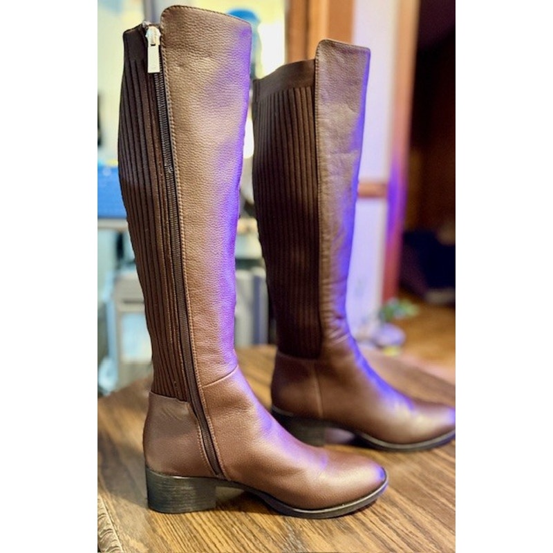 Kenneth Cole NY Levon Brown Leather Knee High Riding Boots Size 6
