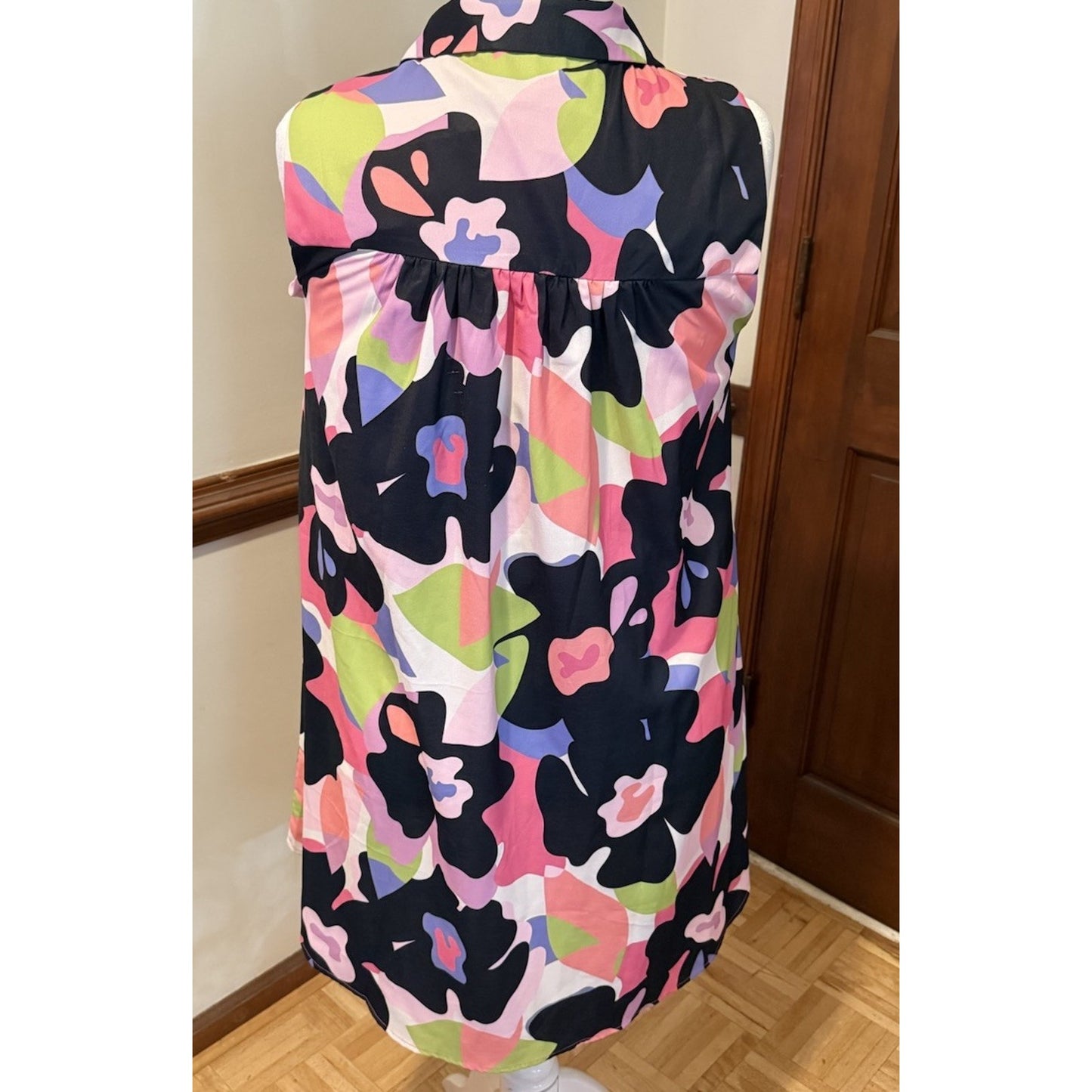 SSYS The Label Dress Large Sleeveless Collared Colorful Abstract Print Flowy