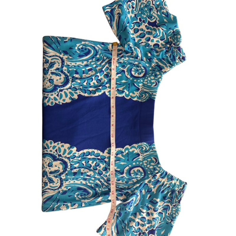 Lilly Pulitzer Off-the-Shoulder Dress – Size Medium – Blue Tropical Paisley Print
