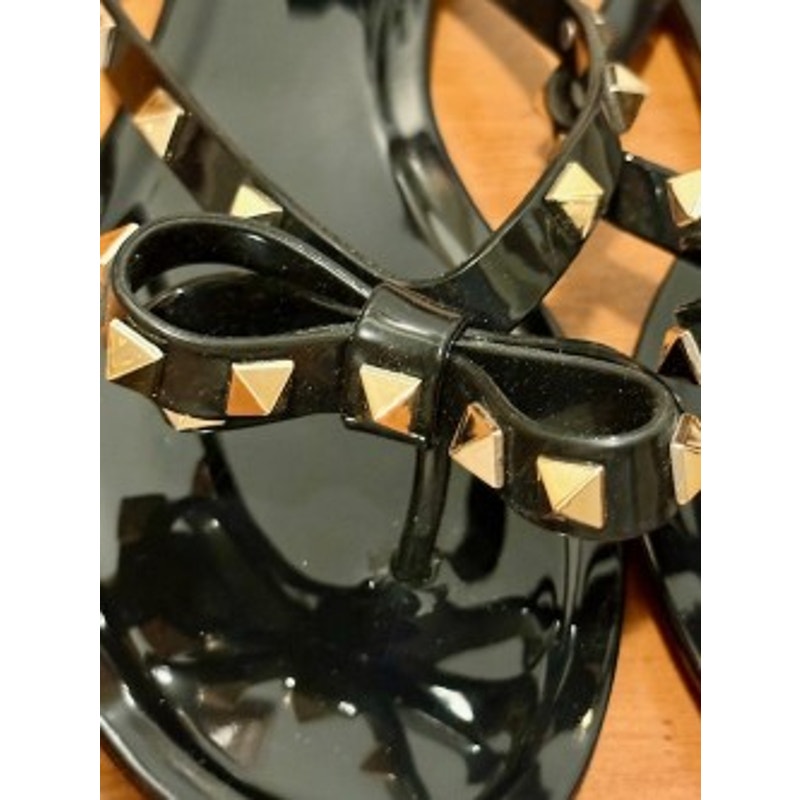 Valentino Garavani Rockstud Bow Jelly Thong Sandals Black Size: EU 40 / Approx. US Women's 9–9.5