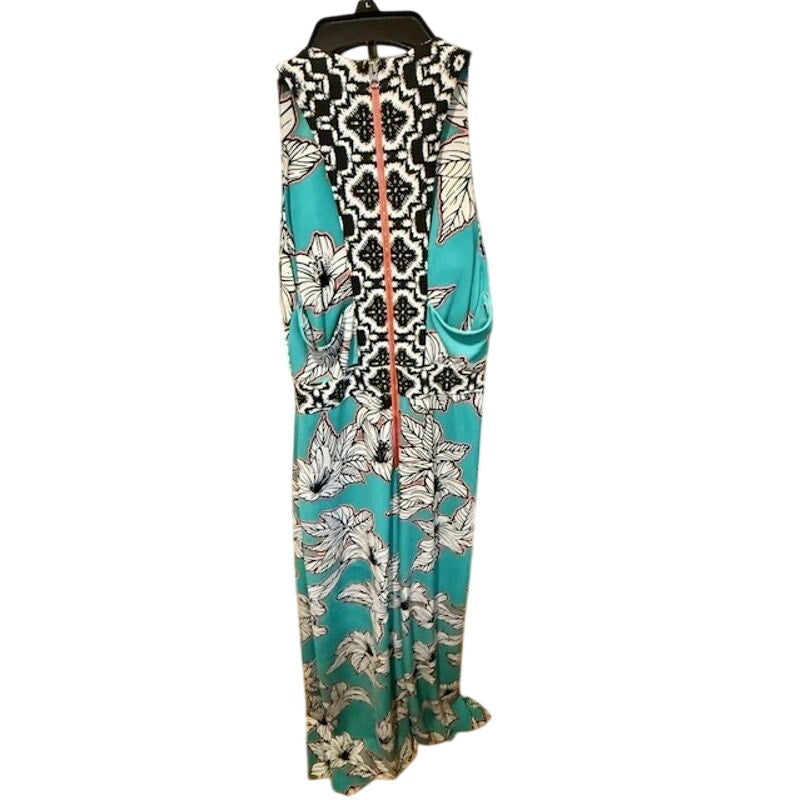 Yoana Baraschi Tropical Maxi Dress Size 6 Sleeveless Floral Teal Resort Summer