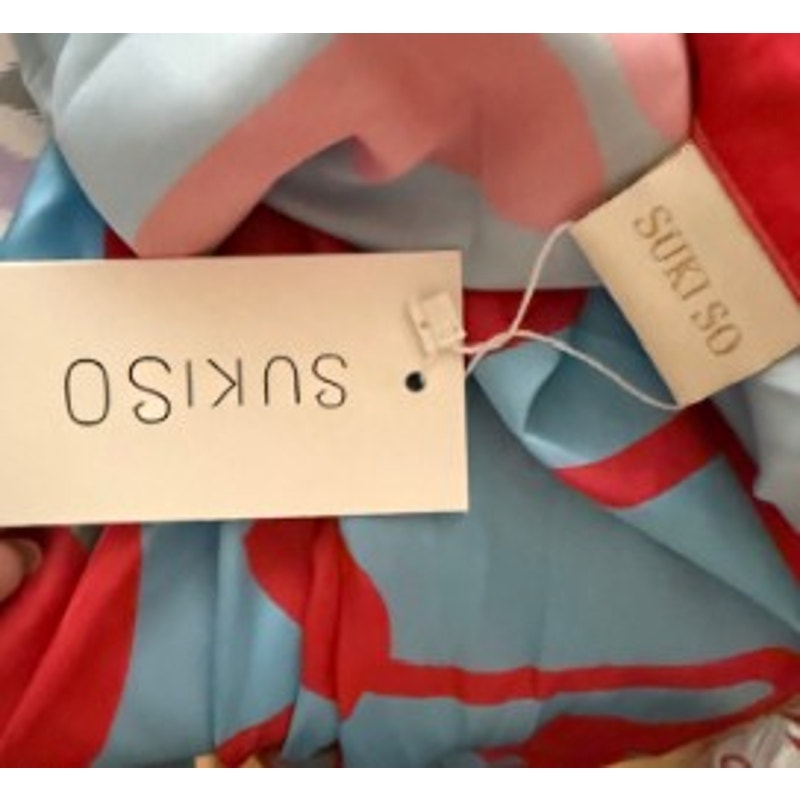 NWT Suki So Satin Floral Wrap Dress Pink Blue Statement Sleeve Dress