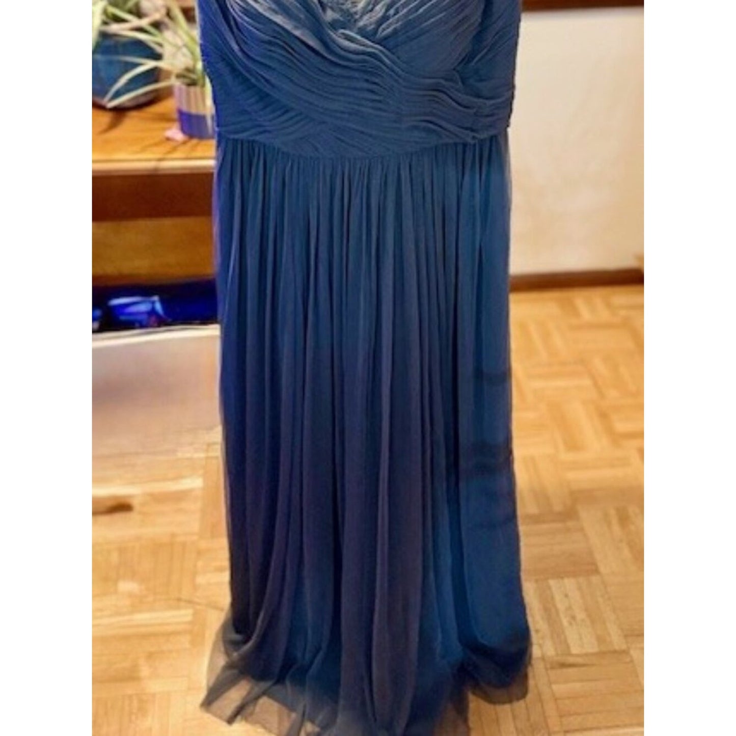 Hitherto Dusty Blue Chiffon Lace Bridesmaid Dress Maxi Size 6