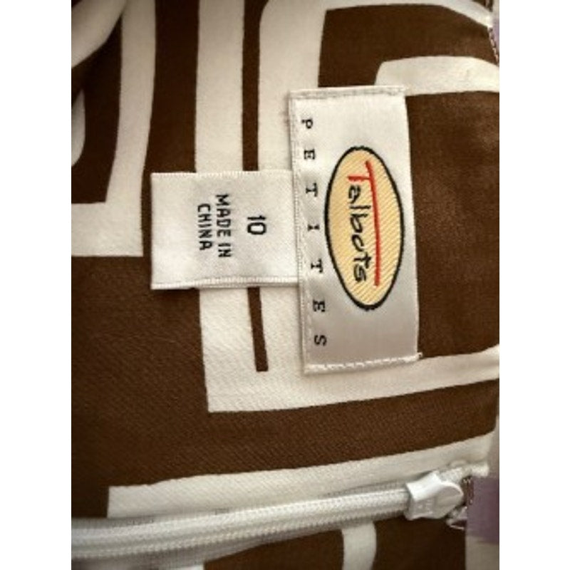 Talbots Brown Geometric Shift Dress Size 10 Retro Mod Print