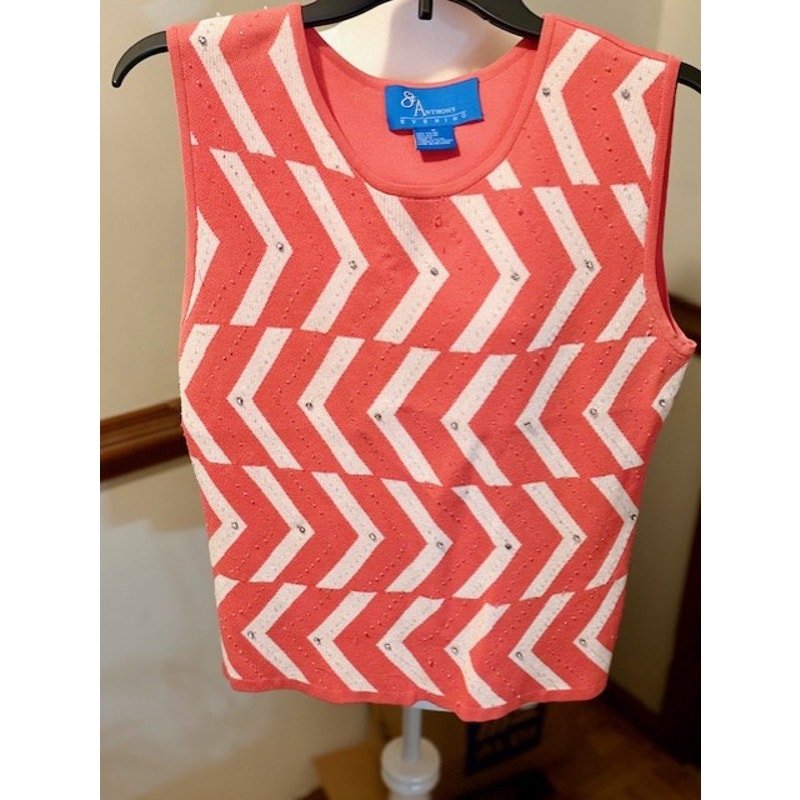 St Anthony Evening Coral Chevron Rhinestone Tank Top Sleeveless Knit